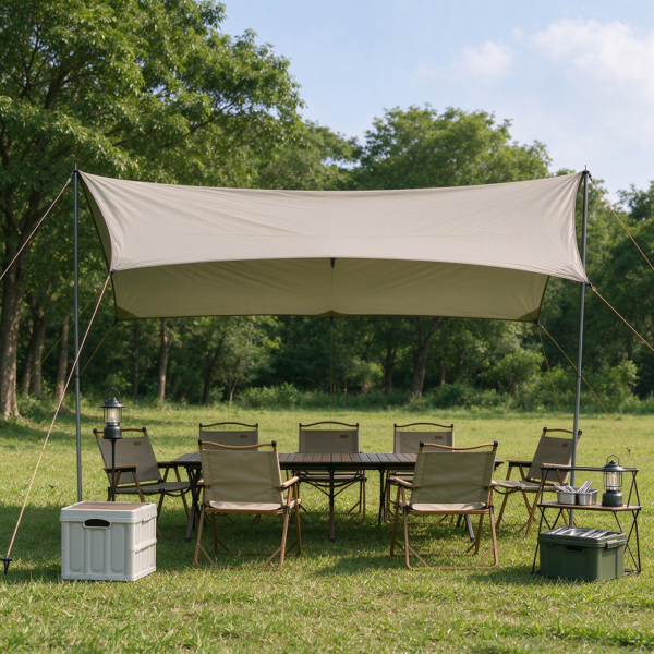 Group Public Canopy and Long-Table Gathering Setup