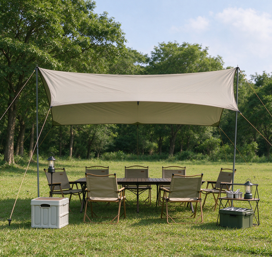 Group Public Canopy and Long-Table Gathering Setup