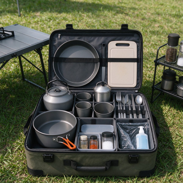 Campsite Kitchen Cookware and Tableware Organizer Box