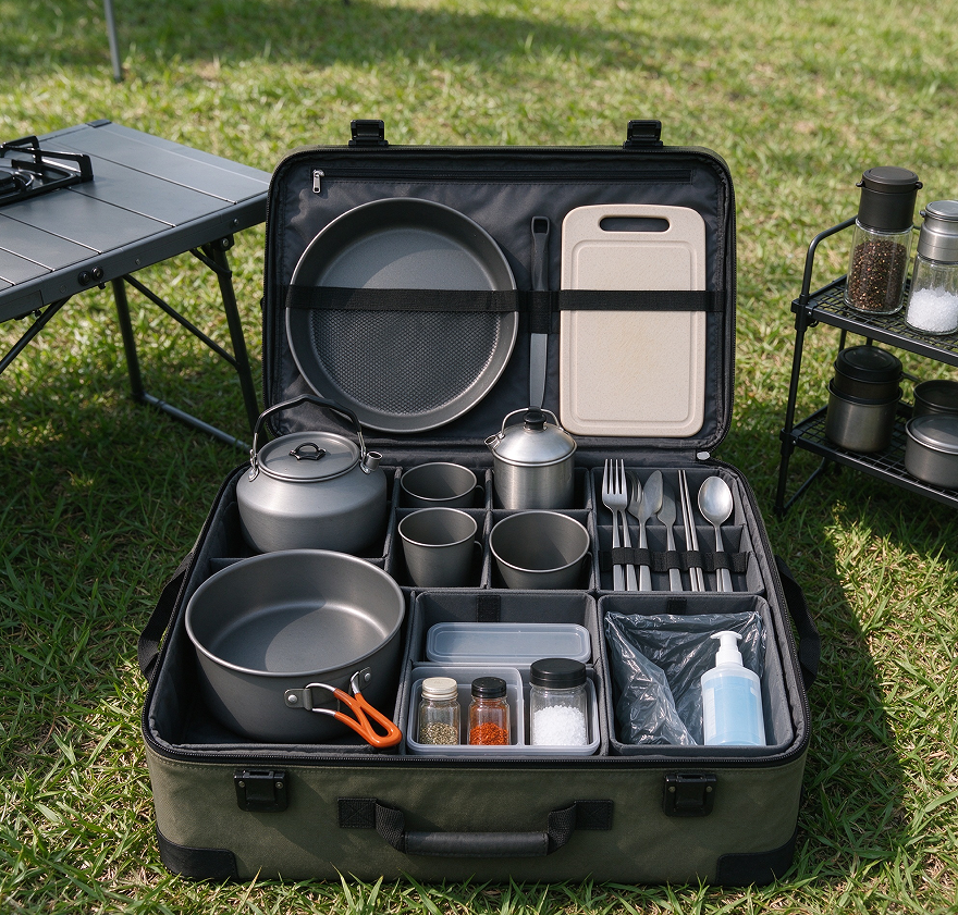 Campsite Kitchen Cookware and Tableware Organizer Box